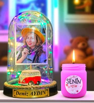 Size Özel Renkli Led Işıklı Fanus ve Kokulu Mum Hediye Seti (Model 2)