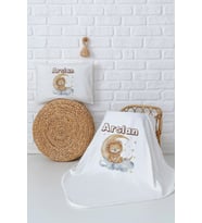 Pia Baby Premium %100 Pamuk Çift Kat Penye Battaniye ve Yastık Kılıfı Yenidoğan Erkek Bebek Hediyesi 5015-10 (Ekru)