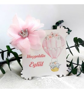 25 Adet Balon Baskılı Çerçeve Ahşap Magnet Fiyonlu Yenidoğan Hediyelik-