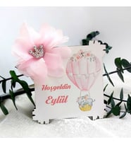 25 Adet Balon Baskılı Çerçeve Ahşap Magnet Fiyonlu Yenidoğan Hediyelik-