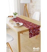 Burgundy 2 Desenli Baskılı Süet Runner Masa Örtüsü