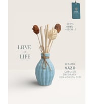 Love in Life  İthal Seramik Vazo Çubuklu Dekoratif Oda Kokusu Seti  Oda Kokusu Hediyeli (Mavi)