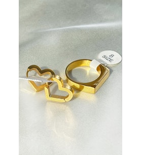 Çelik Şövalye Yüzük ve Kalp Küpe (Gold)