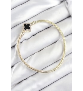 Pirinç Charm Zirkon Taşlı Yonca Model Gold Renk Kadın Bileklik (Karışık)