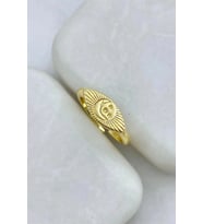 Gold Plaka Gök Yüzü İşlemeli Ayarlanabilir Serçe Parmak Yüzüğü