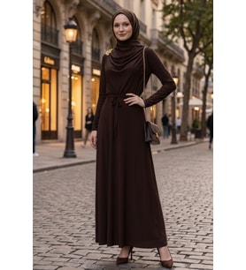 Şal Bağlamalı Elbise 1691 - Kahve