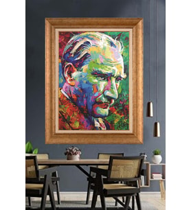 Altın Varaklı Çerçeveli Paspartulu Atatürk Tablo nh438 (Gold)