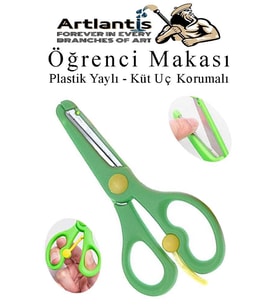 Yeşil Öğrenci Makası 1 Adet Plastik Yaylı Küt Uç Korumalı Okul Makası Çocuk Makası Okul Öncesi Kreş Ana Sınıfı