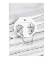 Mey İthalat® Pirinç Gümüş Renk Yılan Model Zincir Bağlantılı Ear Cuff Küpe Seti