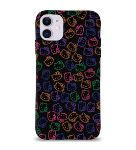 Apple iPhone 11 Uyumlu Lansman Kılıf Hello Kitty Tasarımlı İçi Kadife Kapak-Siyah (Şeffaf)