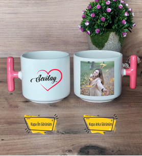 İsme Özel Kupa Bardak Fotoğraflı T Pembe Kulplu Sevgiliye Sevgililer Günü Hediyesi