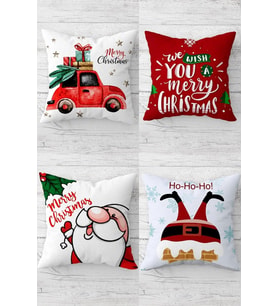 Noel Baba Merry Christmas Yılbaşı Gizli Fermuarlı Kırlent Kılıfı Koltuk Yastık Kılıfı Takım(4adet) (Kırmızı)