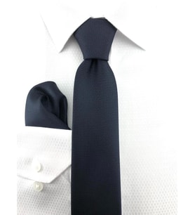 PİERRONİ Koyu Lacivert Oxford Desen Mendilli Kravat