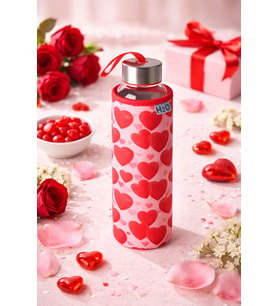Kalp Desen Kilifli 500 ML.Cam Matara