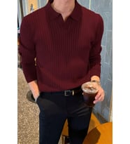 Erkek Polo Yaka Triko Kazak Slim Fit Fitilli