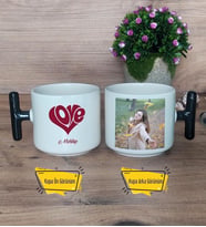 Love Sevgili Kupa Bardak Fotoğraflı T Siyah Kulplu Sevgiliye Sevgililer Günü Hediyesi