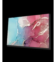 Pembe ve Mavi Soyut Cam Tablo, Ev ve Ofis Duvar Dekoru, Hediyelik Büyük Temperli 4 mm Cam Tablo