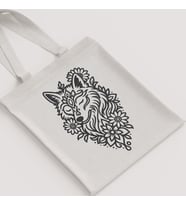 Ham Bez Çanta Kurt Kafası Çiçekli Desenli Kalın Çizgi Unisex Omuz Çantası Hediyelik Kanvas Çanta