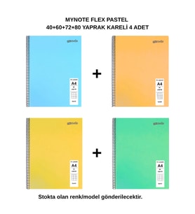 FLEX PASTEL DEFTER A4 40+60+72+80 YAPRAK KARELİ 4'LÜ SET
