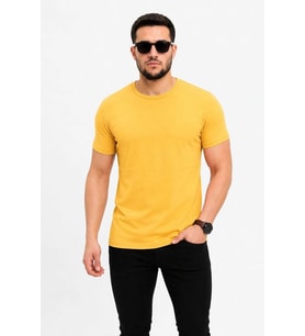 Wenic Erkek Basic Tişört Bisiklet Yaka Kısa Kol Günlük Yazlık Slim fit T-Shirt - Sarı