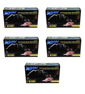 Dolphin Tek Kullanımlık Lateks Siyah Pudrasız Nitril Eldiven Large Büyük Boy -100'lü 5Paket