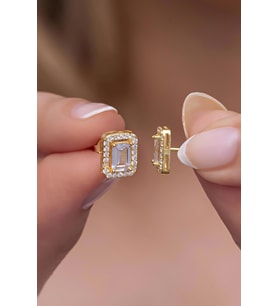 925 Ayar Gümüş Gold Baget Tektaş Model Küpe