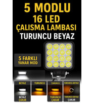 16 Led 5 Modlu Flaşlı Turuncu Beyaz Çalışma Lambası