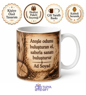 Ahşap Yakma Sanatı Yapanlara Özel Talaş Kokulu Rustik Kupa Bardak Hediye