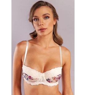 Giyim Gitana Half Push Up Bra,çiçekli Ekru Straplez Konforlu Ve Şık Sütyen