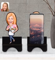 BK Gift Kişiye Özel Kadın Chef Karikatürlü Ahşap Biblo Telefon Standı-1