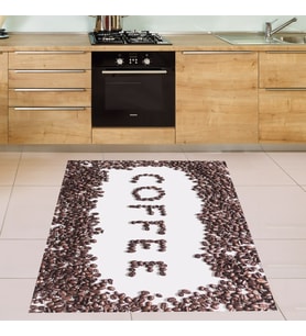 Coffee Kahve Çekirdekleri Desenli Dijital Baskı Yıkanabilir Leke Tutmaz Kaymaz Taban Mutfak Halısı (Kahverengi)