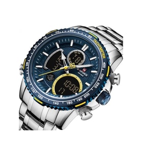 Naviforce Gri Çelik Kordon Dijital/Analog Erkek Kol Saati NF-9182M-BLUYLW