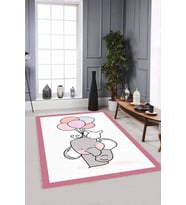 Pembe Kaymaz Tabanlı Yıkanabilir Filli Bebek Halıları AR771