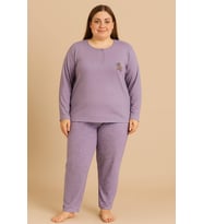 Kadın 05113 Büyük Beden % 100 Pamuk Raporlu İnterlok Pijama Takımı MOR