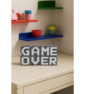 Retro Game Over Kabartmalı Dekoratif Obje - Gri Masaüstü ve Duvar Süsü Hediye