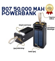 B07 50.000mAh Dijital Göstergeli Çoklu Kablolu Taşınabilir 22.5W Hızlı Şarjlı 3 Mod Fenerli Powerbank Kamp Uyumlu Dayanıklı 5 Cihazı Aynı Anda Şarj Edebilir