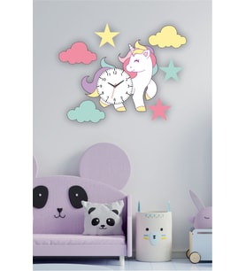 Çocuk & Bebek Odası Unicorn Ahşap Duvar Saati