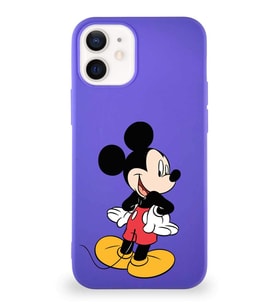 Apple iPhone 12 Soft Premier Kapak Mickey Mouse-D Tasarımlı Silikon Kılıf - Mor (Şeffaf)