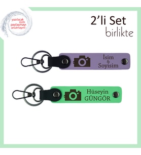 Kamera ve Aşk Aynı Anahtarda, Fotoğraf Temalı Kişisel Anahtarlık Takımı, Mor Menekşe-Fıstık Yeşil