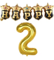 Gold Taçlı Birleşik Happy 2 Yaş Folyo Balon Set