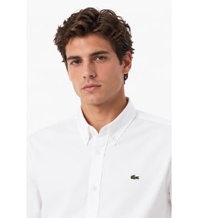 Lacoste Mens Slim Fit White Cotton Shirt Dar Kesim Pamuklu Erkek Gömlek Beyaz