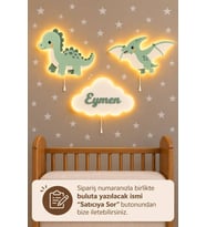 Ahşap Çocuğun İsmine Özel 3'lü Dinozor Lamba Seti Yıldız Hediyeli Pilli Ledli Bebek Çocuk Odası