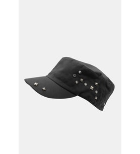 Kadın Asker Stili Siyah Taşlı Tasarım Şapka Full Cap 57cm