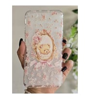 Iphone 7 Plus / 8 Plus Uyumlu Sevimli Ayıcık ve Çiçek Desenli Şeffaf Telefon Kılıfı