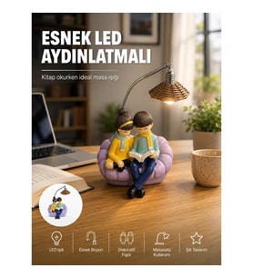 Mey İthalat® Okuyan Çift Figürlü Dekoratif Gece Lambası Hediye Seçeneği