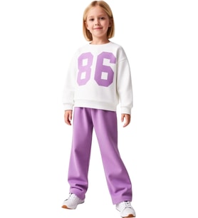Genç Kız Pamuklu Oversize Sweatshirt ve Eşofman Altı Takımı Spor ve Eğlence Kaliteli Şık Rahat
