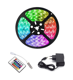 Rgb Şerit 5 Metre 16 Renkli Kumandalı Adaptörlü Çift Taraflı Bant