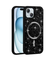 iPhone 13/14 Kılıf Pırlanta Tasarımlı M-safe Şarj Özellikli Mozaik Silikon Kapak (Siyah)