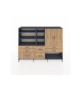 Hyperion Dolap 10 Raflı 6 Çekmeceli 4 Kapaklı 220x44x163 Antrasit-Çam