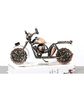 Retro Ferforje Motosiklet Modeli Yaratıcı Metal Sanat Heykel Koleksiyonu Süs Masaüstü Decoratif (Bordo)